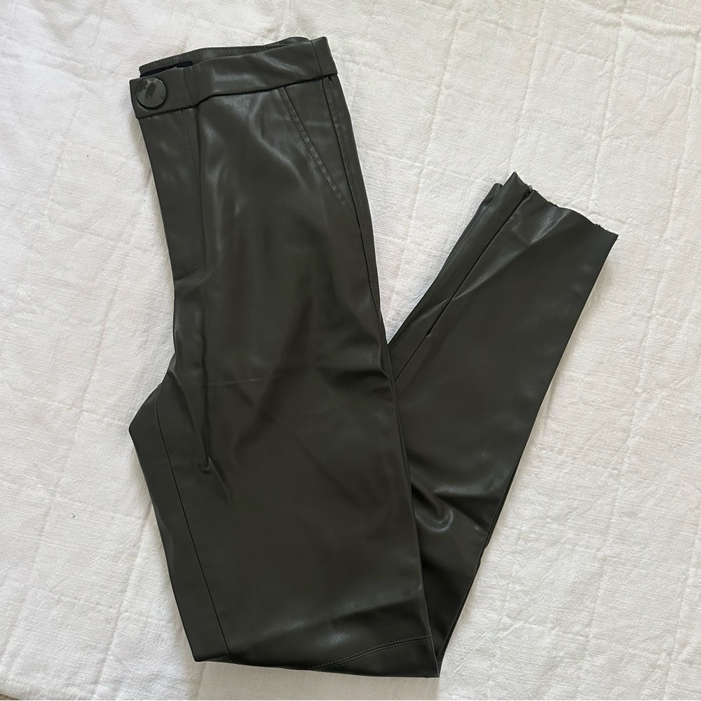Zara Olive Faux Leather Pants